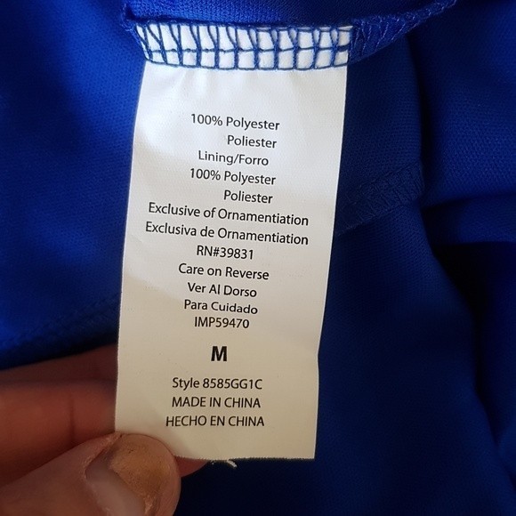 Sequin Hearts Blue Dress Prom Formal Holiday Accordion Shift Rhinestones Medium - Picture 9 of 12